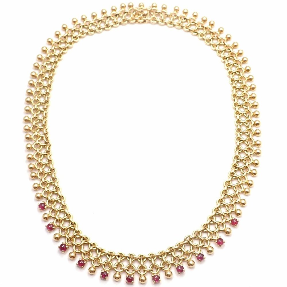 Rare! Vintage Authentic Tiffany & Co 18k Yellow Gold Ruby Collar Necklace